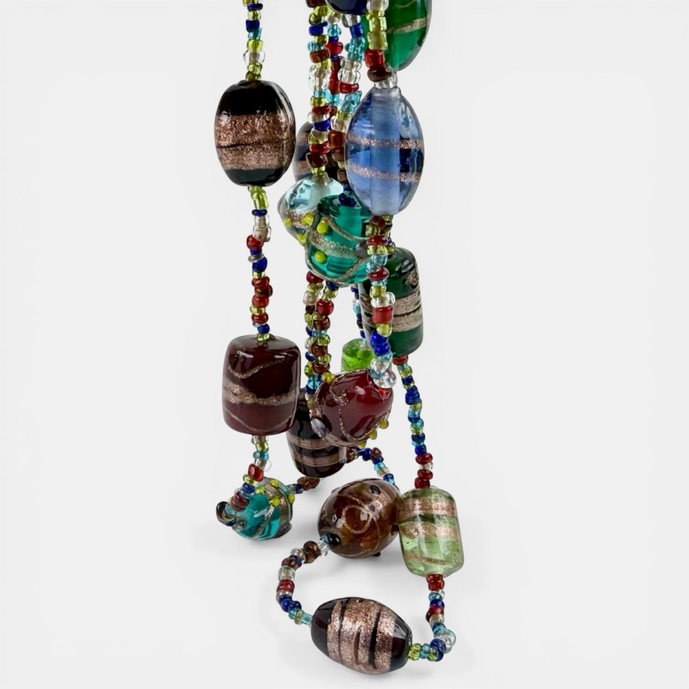 Vintage 1960s Venetian Lampwork Glass Necklace, Aventurine Art Glass Beads - Picture 7 of 7